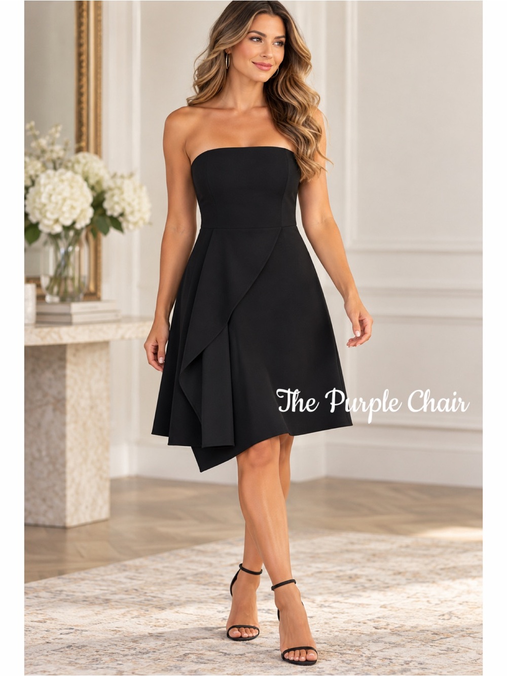 WHITE HOUSE BLACK MARKET NWT Black Convertible Strapless Ruffle Front Dress 8